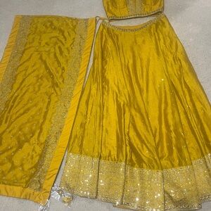 Gold Embellished Women's 3 pcs Chaniya choli for wedding